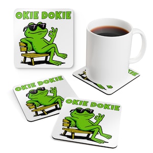 Cute Frog Coasters, Set of 4, Funny Relaxed Frog with Shades, Cool Animal Gift, Chill Vibe Drink Mat, Quirky Coaster for Him or Her
