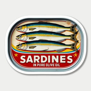 Retro Sardine Can Sticker or Fridge Magnet: Vintage Seafood Design