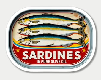 Retro Sardine Can Sticker or Fridge Magnet: Vintage Seafood Design