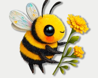 Kawaii Bee Sticker or Magnet: Yellow Flower, Cottagecore Decor