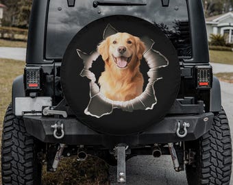 Golden Retriever Spare Tire Cover – 3D Dog Design for SUV, Camper, RV, Trailer, 4x4 Off-Road Vehicle | Waterproof & UV Resistant