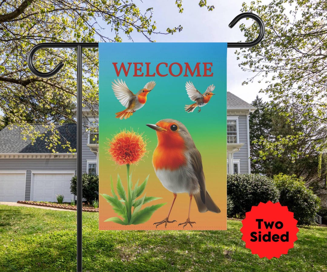 Robin Welcomesign Robin Garden Flag, Spring Bird Welcome Decor, Floral Outdoor Banner ...