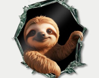Funny Sloth 'Broken Glass' Sticker: Indoor/Outdoor Car Decal