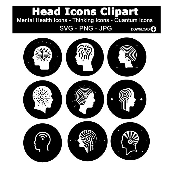 Head Clipart SVG, Mental Health Icons, Quantum Head Icons PNG, Commercial Use jpg, Sublimation, Mental Health Clipart, Digital Download Only