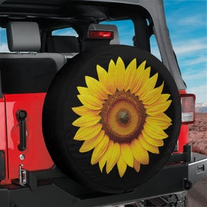 Yellow Sunflower Spare Tire Cover Backup Camera Hole Option, Floral Design SUV, RV, Camper, 4x4 Off-Road Vehicle, Waterproof & UV Resistant