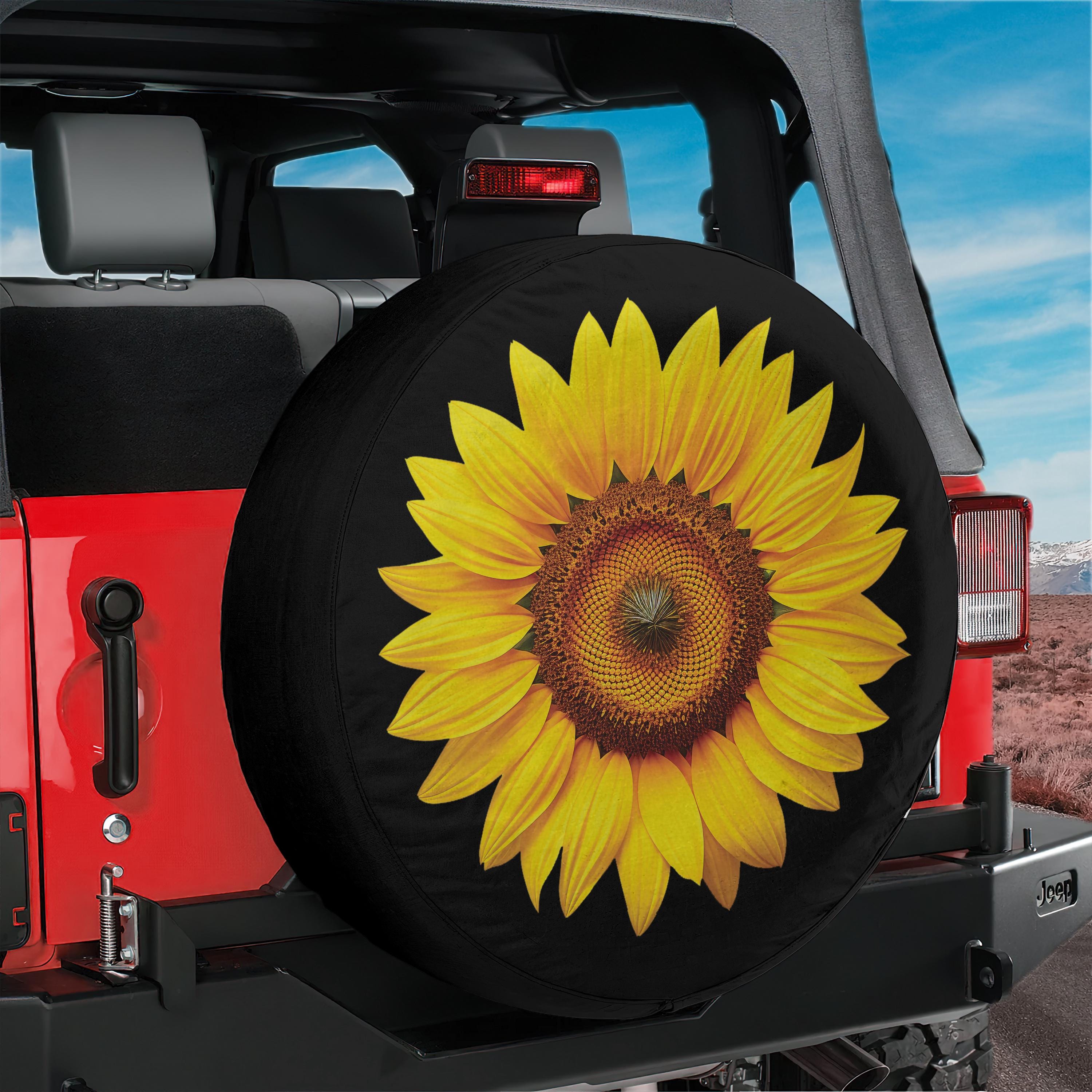 Yellow Sunflower Spare Tire Cover Backup Camera Hole Option, Floral Design SUV, RV, Camper, 4x4 Off-Road Vehicle, Waterproof & UV Resistant