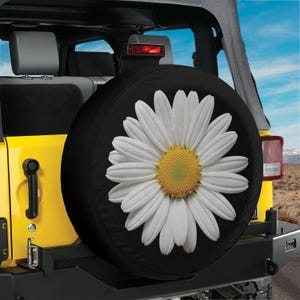 Daisy Tire Cover with Backup Camera Hole Option, Floral Design, SUV, RV, Camper, 4x4 Off-Road Vehicle, Waterproof UV Resistant