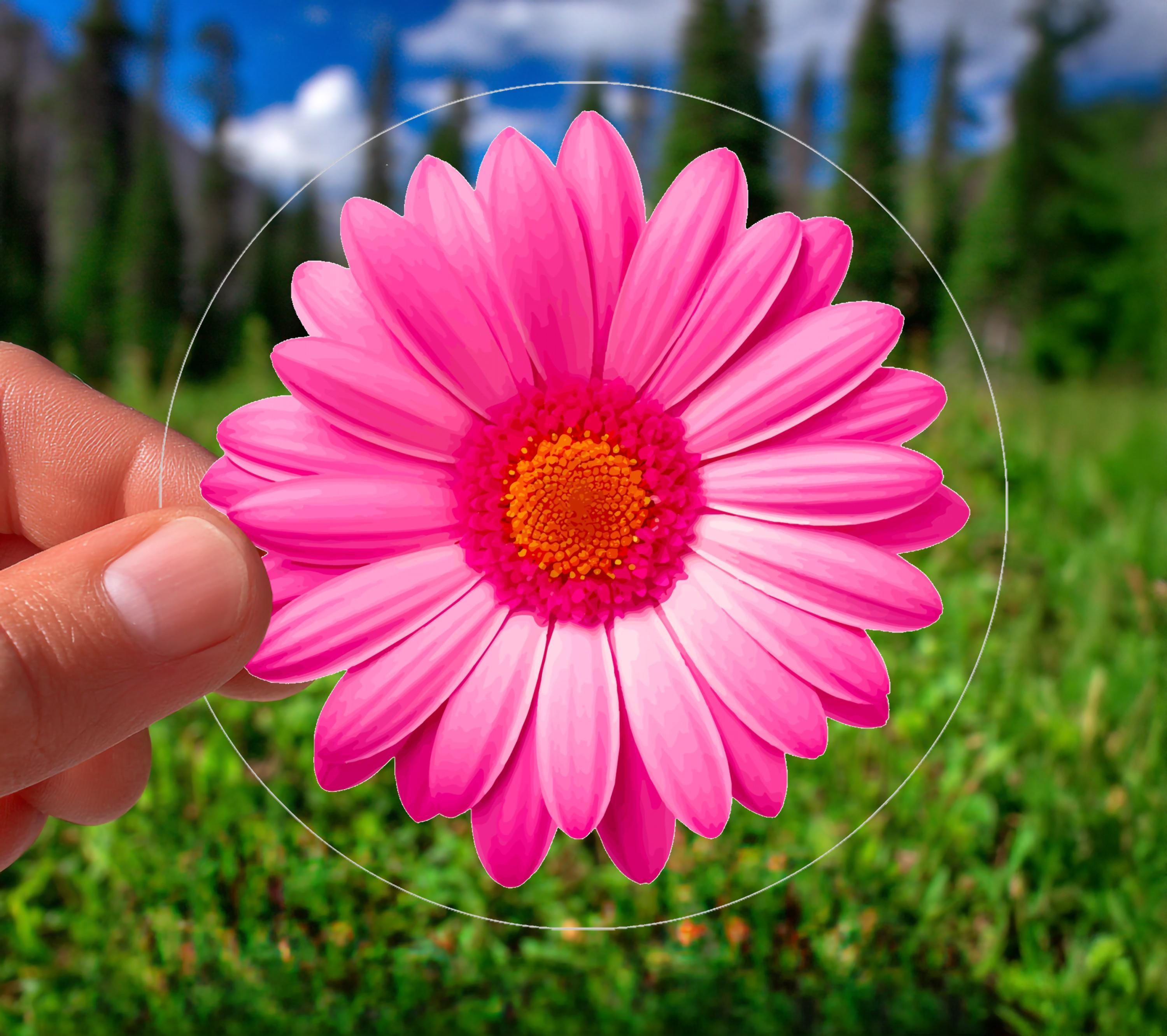 Pink Daisy Sticker Pink Daisy Vinyl Sticker, Waterproof Matte Floral Decal for Water ...
