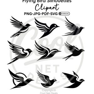 Vogel bundel SVG, vliegende vogel silhouetten PNG JPG pdf, digitale vogel clipart-logo's, zwaluw mus kunst, vogel clipart, alleen digitale download