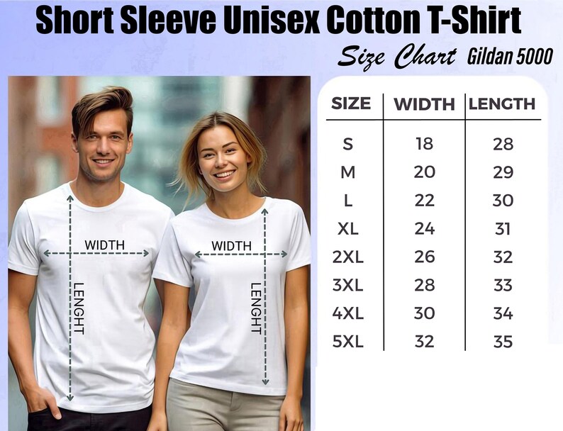 Gildan Unisex Cotton shirt size chart