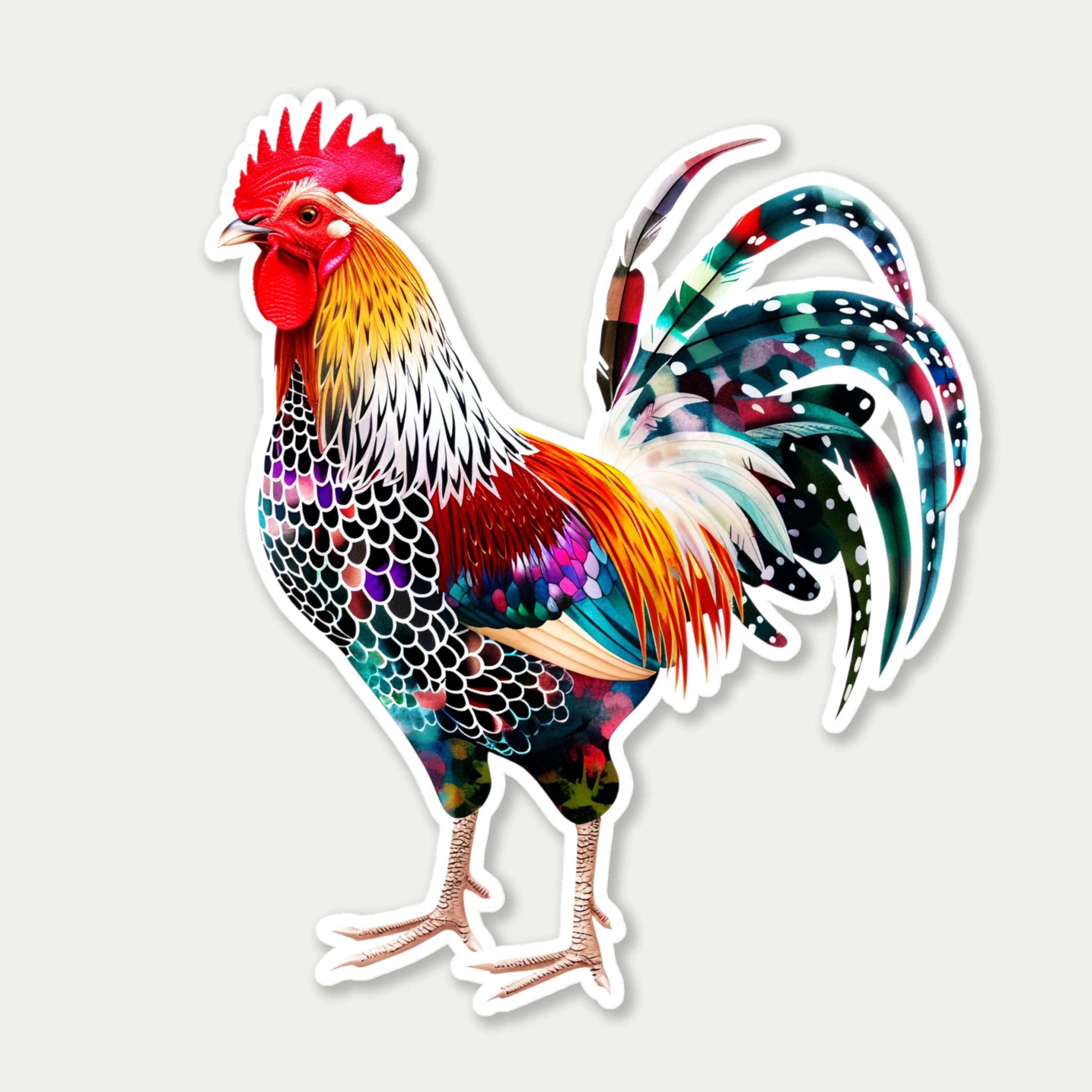 Stylized Rooster Sticker, Weatherproof Vinyl Decal, Colorful Farm ...
