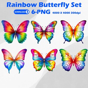 Ensemble de cliparts PNG papillon arc-en-ciel, papillon PNG, papillons colorés, sublimation de papillons, ensemble de papillons PNG, téléchargement numérique uniquement
