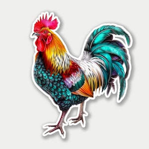 Vibrant Rooster Sticker: Stylized Farm Animal Vinyl Decal