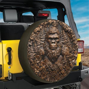 Housse de pneu Bigfoot, design Sasquatch, housse de roue de secours Sasquatch pour SUV, RV, caravane, remorque, véhicule tout-terrain 4x4, imperméable et résistante aux UV