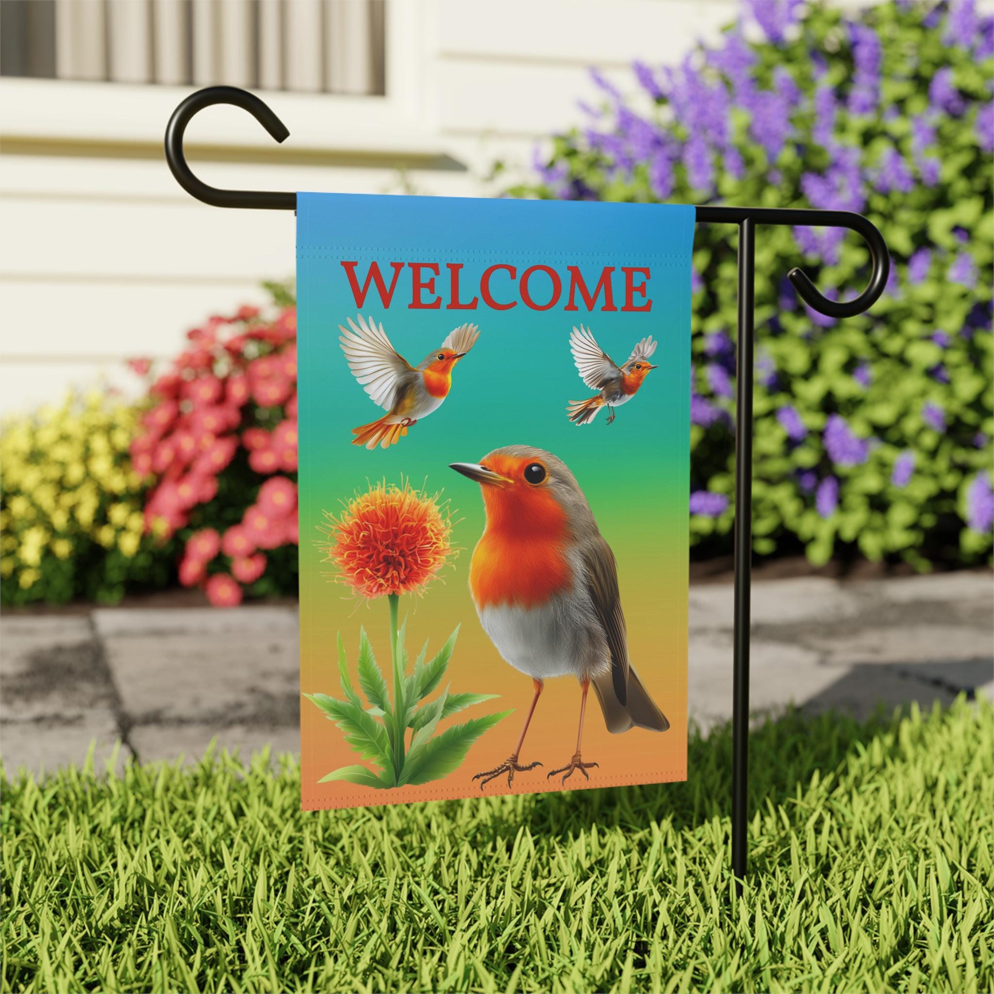 Robin Welcomesign Robin Garden Flag, Spring Bird Welcome Decor, Floral Outdoor Banner ...