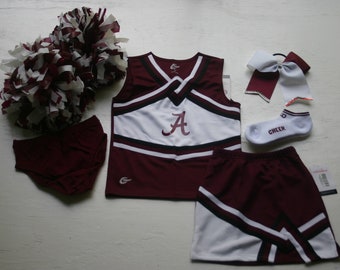 AUBURN TIGERS CHEERLEADER COSTUME OUTFIT HALLOWEEN CHEER SET POM POMS BOW 3T