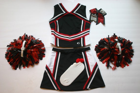 Ladies 2 4 Black Red White Cheerleader Outfit Georgia Etsy