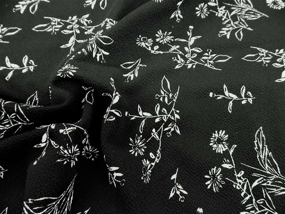 Printed Liverpool Textured Fabric 4 way Stretch Black and White Floral H502