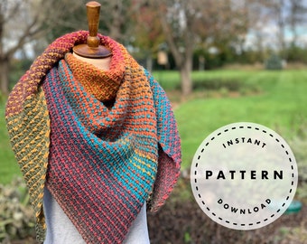 Tunisian Crochet Shawl PATTERN, Dotty Triangle Mosaic Stitches (PDF Pattern)