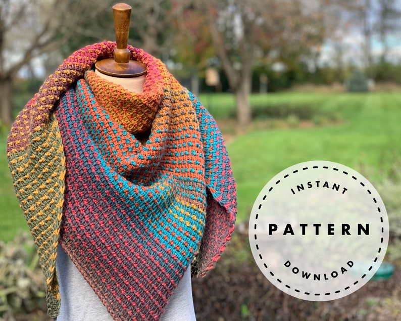 Dotty Shawl PATTERN // Tunisian Crochet Shawl PATTERN // Modern Triangle Shawl PATTERN image 1