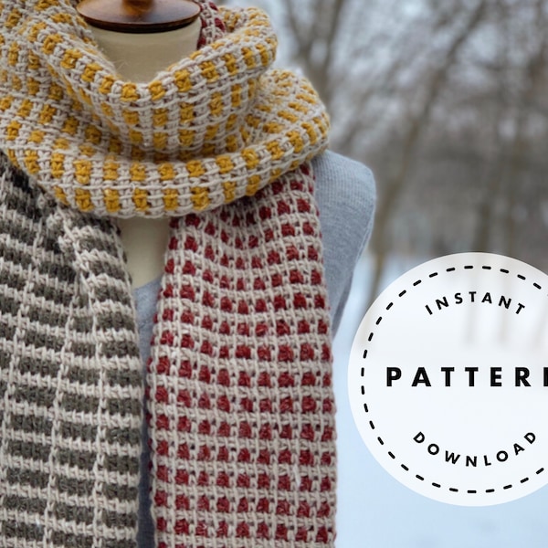 Tunisian Crochet Scarf PATTERN // Modern Scarf PATTERN // Gridlocked Tunisian Scarf