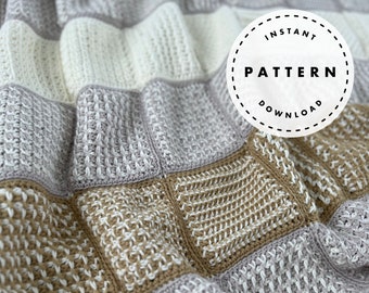 Tunisian Crochet PATTERN // Beach House Throw // Tunisian Crochet Sampler Blanket PATTERN