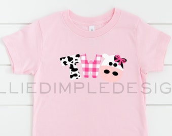 Girl Cow TWO Shirt (pink plaid) | Infant Toddler Sizing | CFA 52P