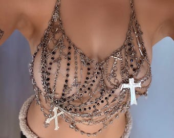 Cadena corporal con armadura cruciforme: joyería gótica de acero inoxidable