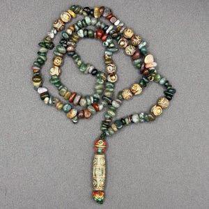 Natural Indian Agate with Handmade Brass Beads and Agate Pendant