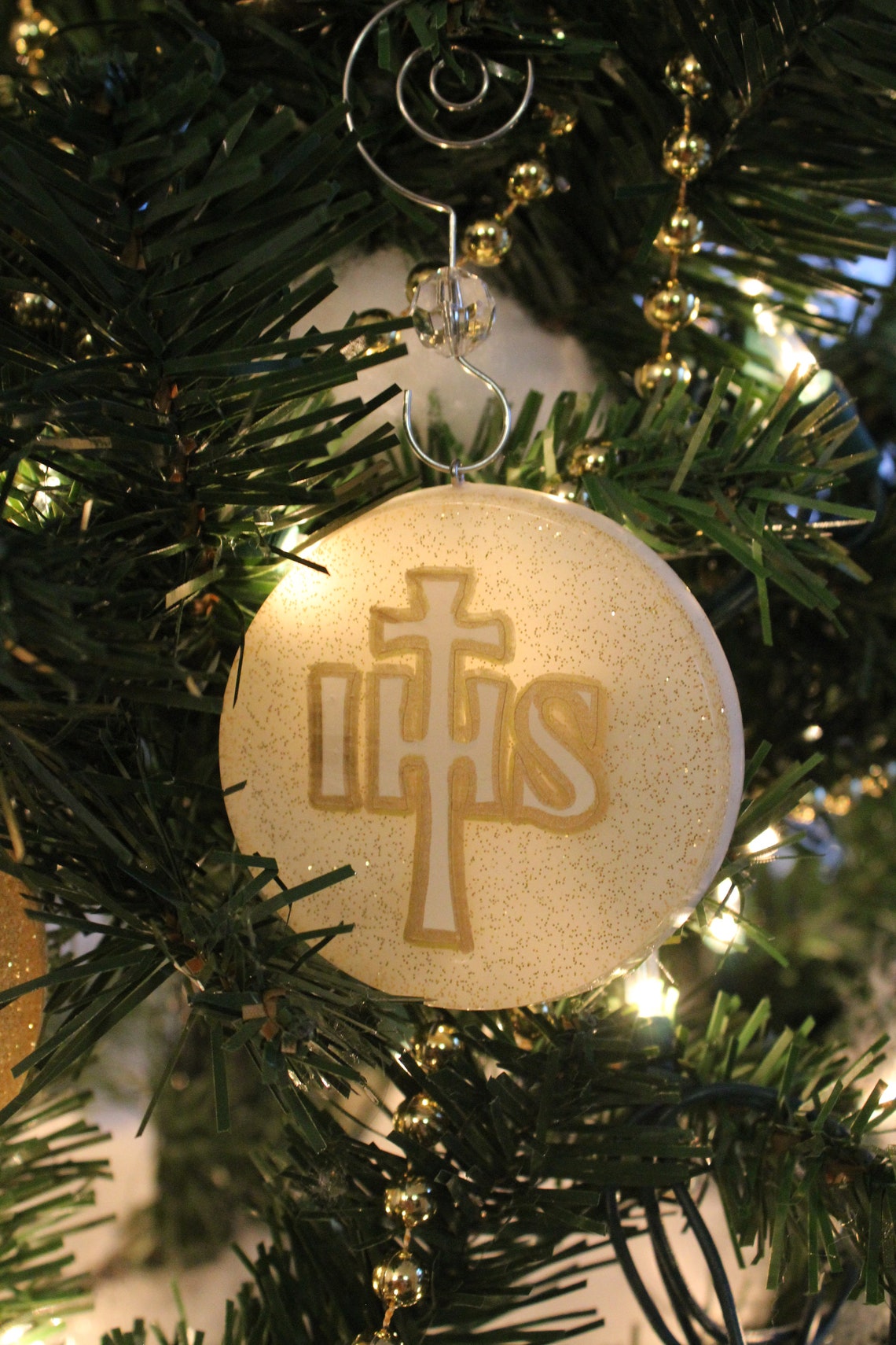 IHS Cross Chrismon Ornament white or Gold Etsy