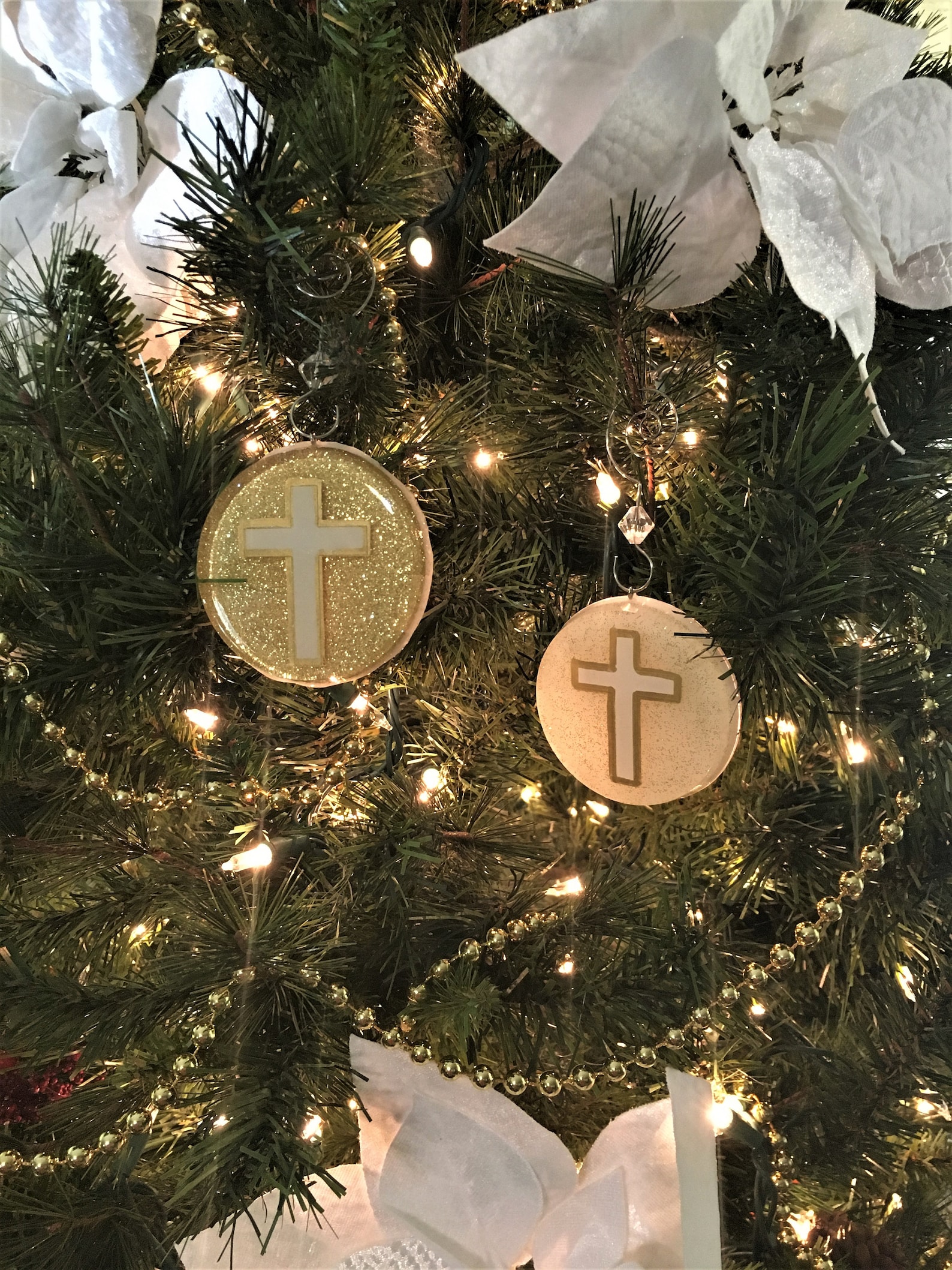 Cross Chrismon Ornament white or Gold Etsy Norway