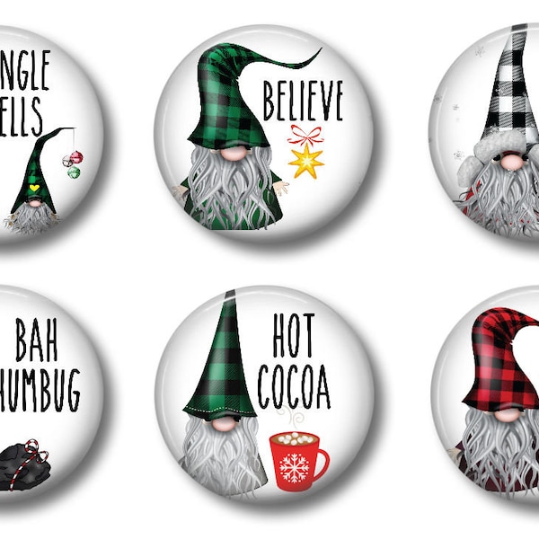 Buffalo Plaid Winter Christmas Gnomes Set of Six Fridge Magnets Rae Dunn Inspired