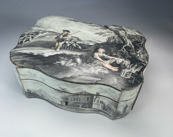 Extremely Rare Hand Painted Grisaille Belgian Bois de Spa Box - c. 1760