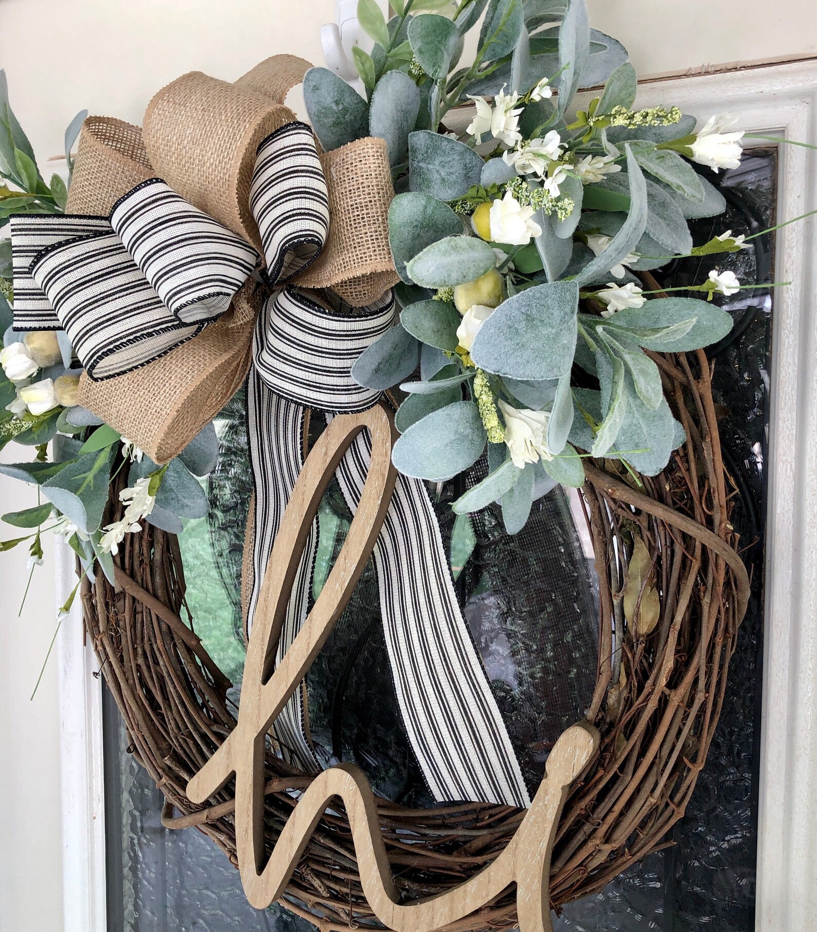 Farmhouse Style Wreath Front Door Wreath Grapevine Wreath Etsy