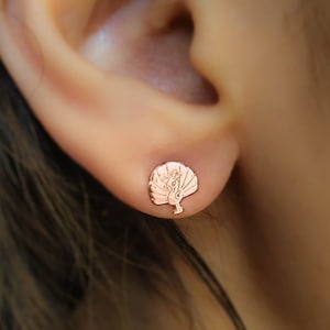 Small Peacock Earrings in 14-Karat Gold, Solid Rose Gold, Engraved Peacock Studs, Animal Jewelry, Dainty Bird Gift For Daughter