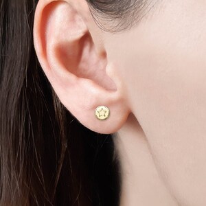Solid Gold Disc Earrings, Tiny Star Studs, 14K Gold Earrings, Yellow Gold, Small Disc Studs, Celestial Earrings, Minimal Studs, Gift For Her