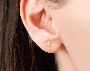 Tiny Star Earrings in 14 Karat Gold, Solid Yellow Gold Stars, Small Star Studs, Minimalist Earrings, Celestial Everyday Studs, Gift For Her