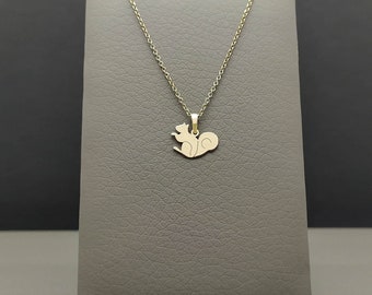 Gold Squirrel Pendant, 14-Karat Gold, Cute Animal Charm, Solid Yellow Gold Squirrel, Gift For Her, Thin Chain Necklace, Animal Jewelry