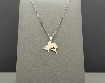 Dainty Gold Shark Charm, 14-Karat Solid Gold Necklace, Yellow Gold, Thin Gold Chain Necklace, Shark Pendant, Fish Jewelry, Gift For Daughter