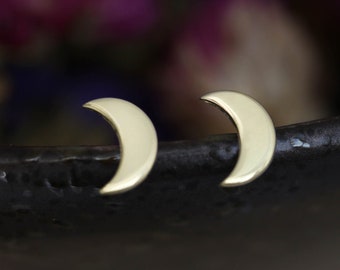 Tiny Moon Stud Earrings in 14K Solid Gold, Yellow Gold, Small Half Moon Studs, Gold Celestial Earrings, Everyday Minimal Studs, Gift For Her