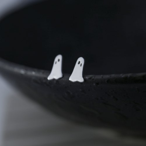 Tiny Ghost Earrings, 14 Karat White Gold Earrings, Halloween Earrings, Mini shops Ghost Studs, Spooky Gold Studs, Halloween Jewelry, Gift For Her