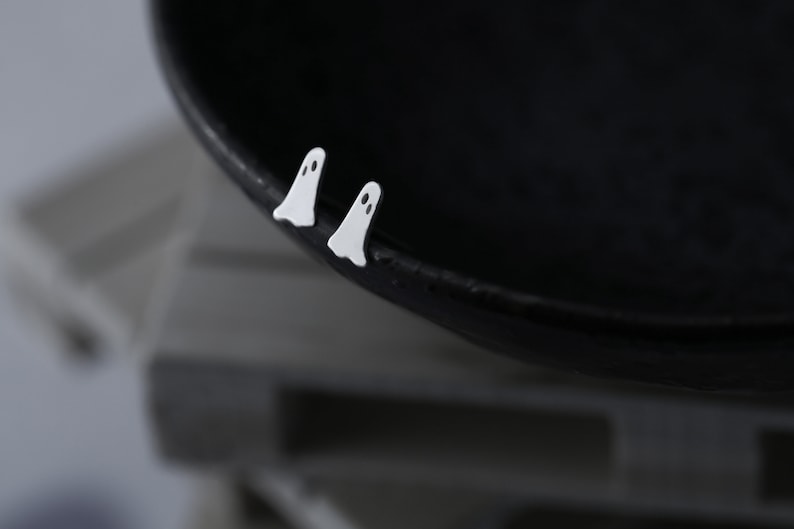 Tiny Ghost Earrings, 14 Karat White Gold Earrings, Halloween Earrings, Mini shops Ghost Studs, Spooky Gold Studs, Halloween Jewelry, Gift For Her