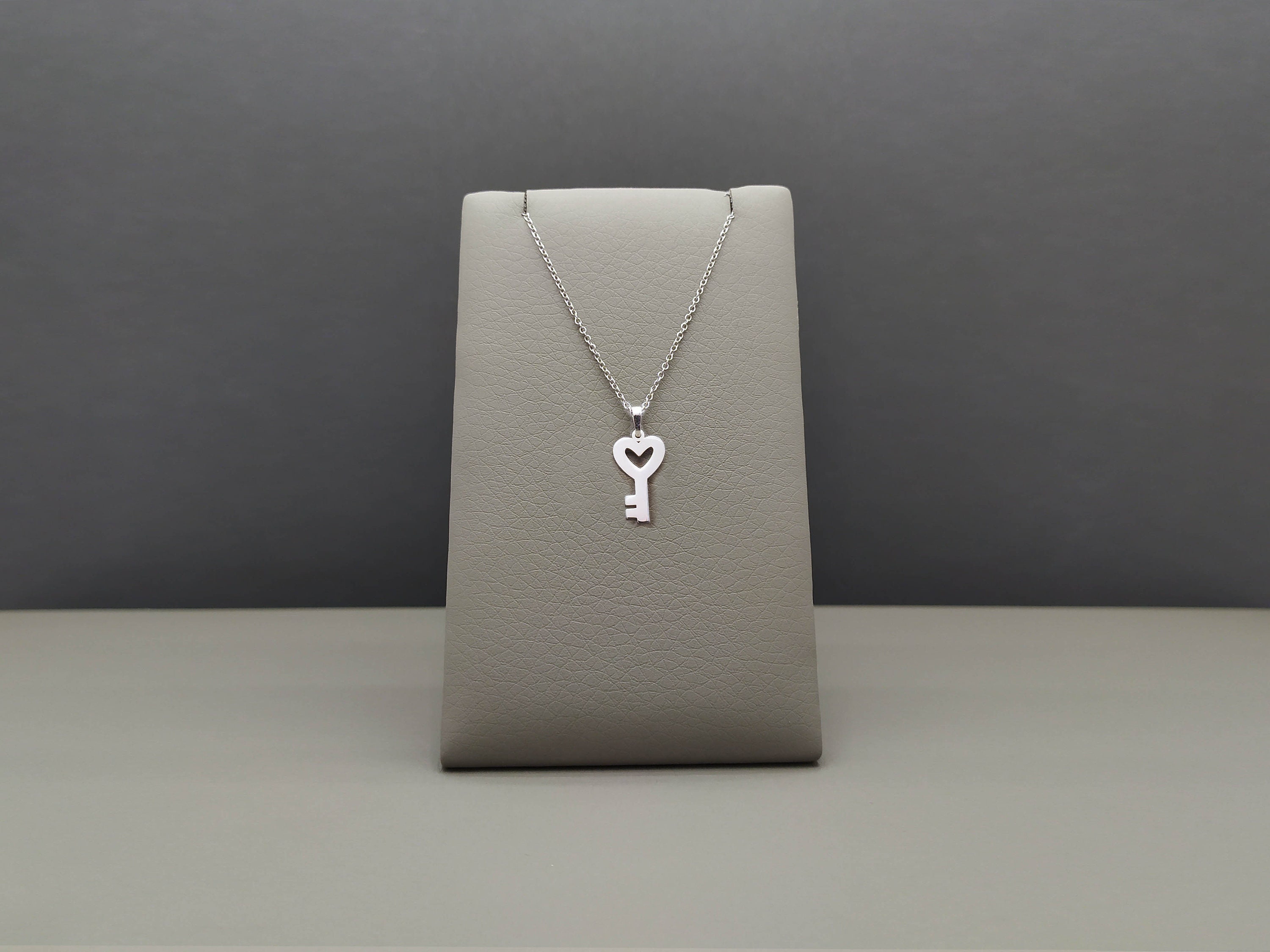 Heart Key Necklace, 14K Solid Gold, White Gold Key Pendant, Love Key Charm, Romantic Gift For Her, Girlfriend Jewelry, Thin Cable Chain