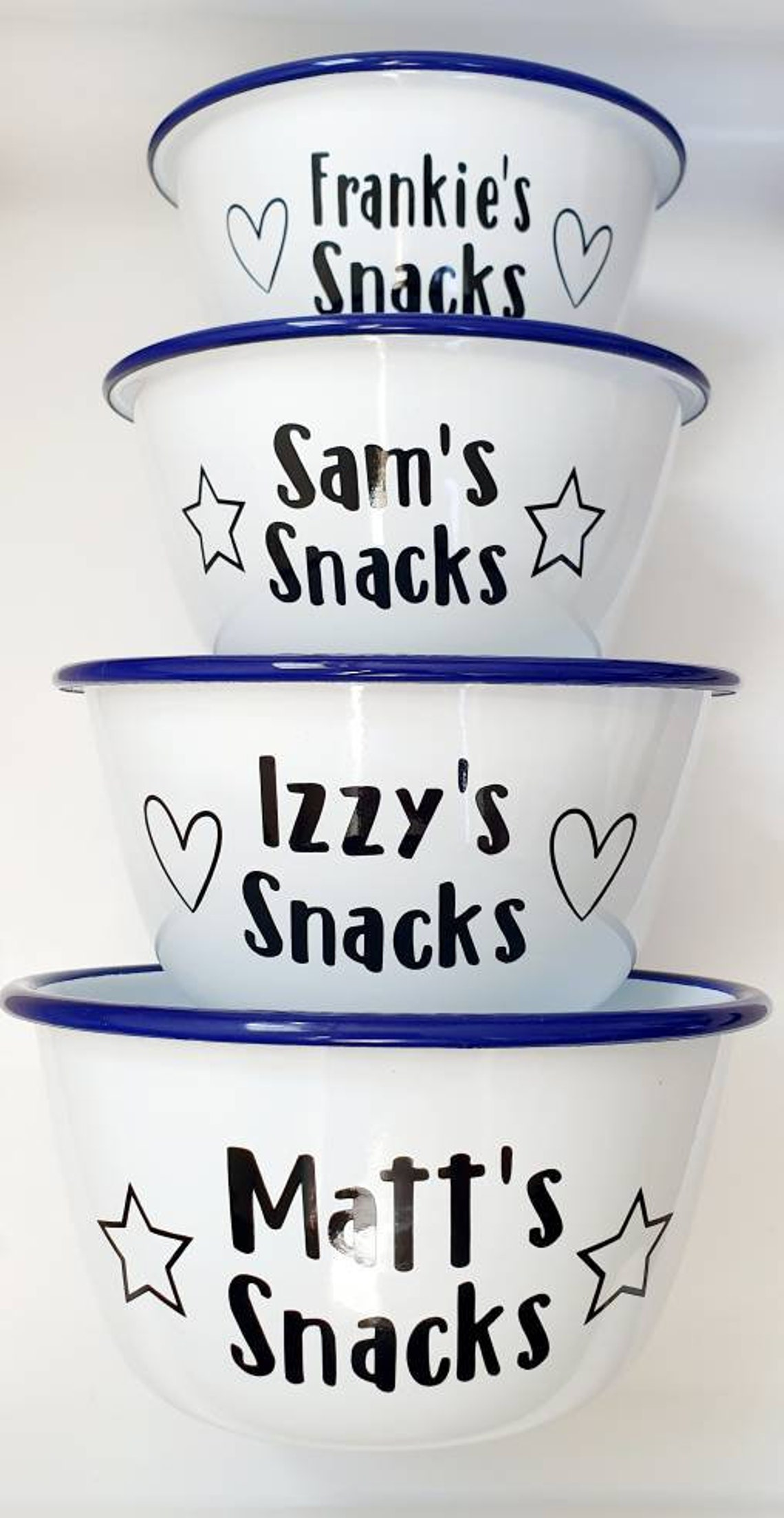 Personalised 14 cm enamel snack bowl with choice of design. Etsy