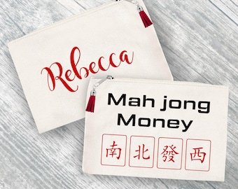 Mahjong Zipper Pouch: Cotton Canvas Money Bag, Custom Cosmetic Bag