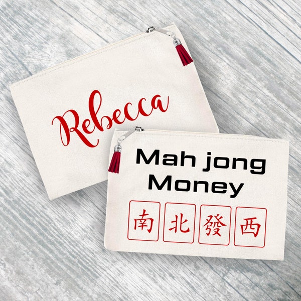 Custom Money Bag for Mahjong Lovers - Cosmetic Case - Mahjong Zipper Pouch - Personalized Canvas Tote