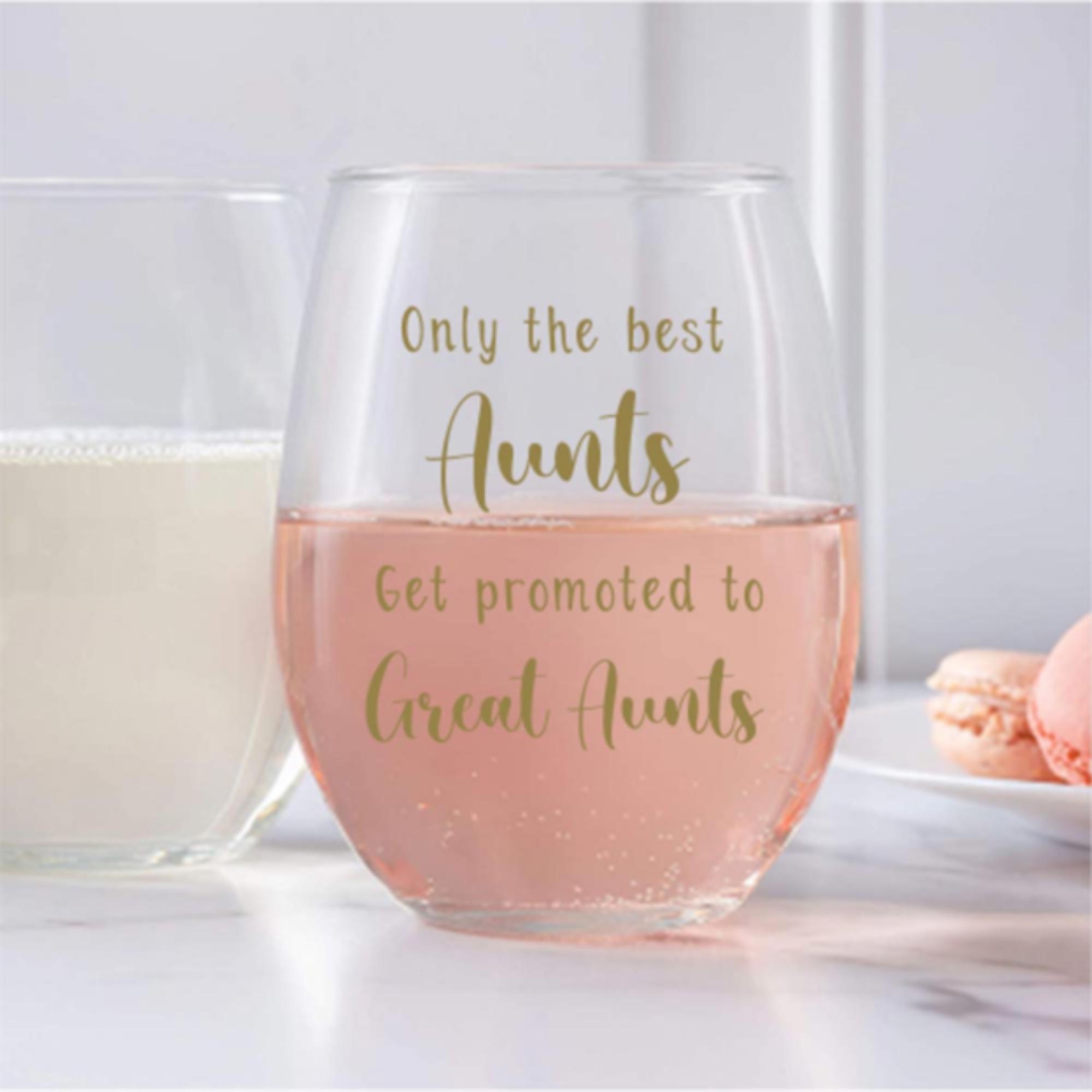 "Only The Best Friends Get Promoted To Aunt" Laser Engraved Wine Glass - 15 Oz Stemless Pregnancy Announcement Gift