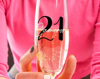 Birthday Champagne Flute - Personalized Age and Name