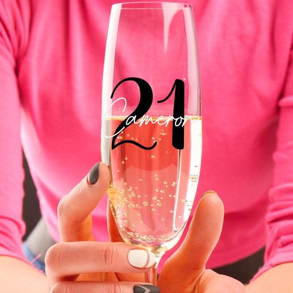 Birthday Champagne Flute - Personalized Age and Name