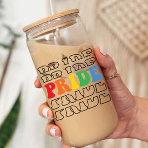 Personalized Pride Glass Can: Rainbow LGBTQ Iced Coffee Cup